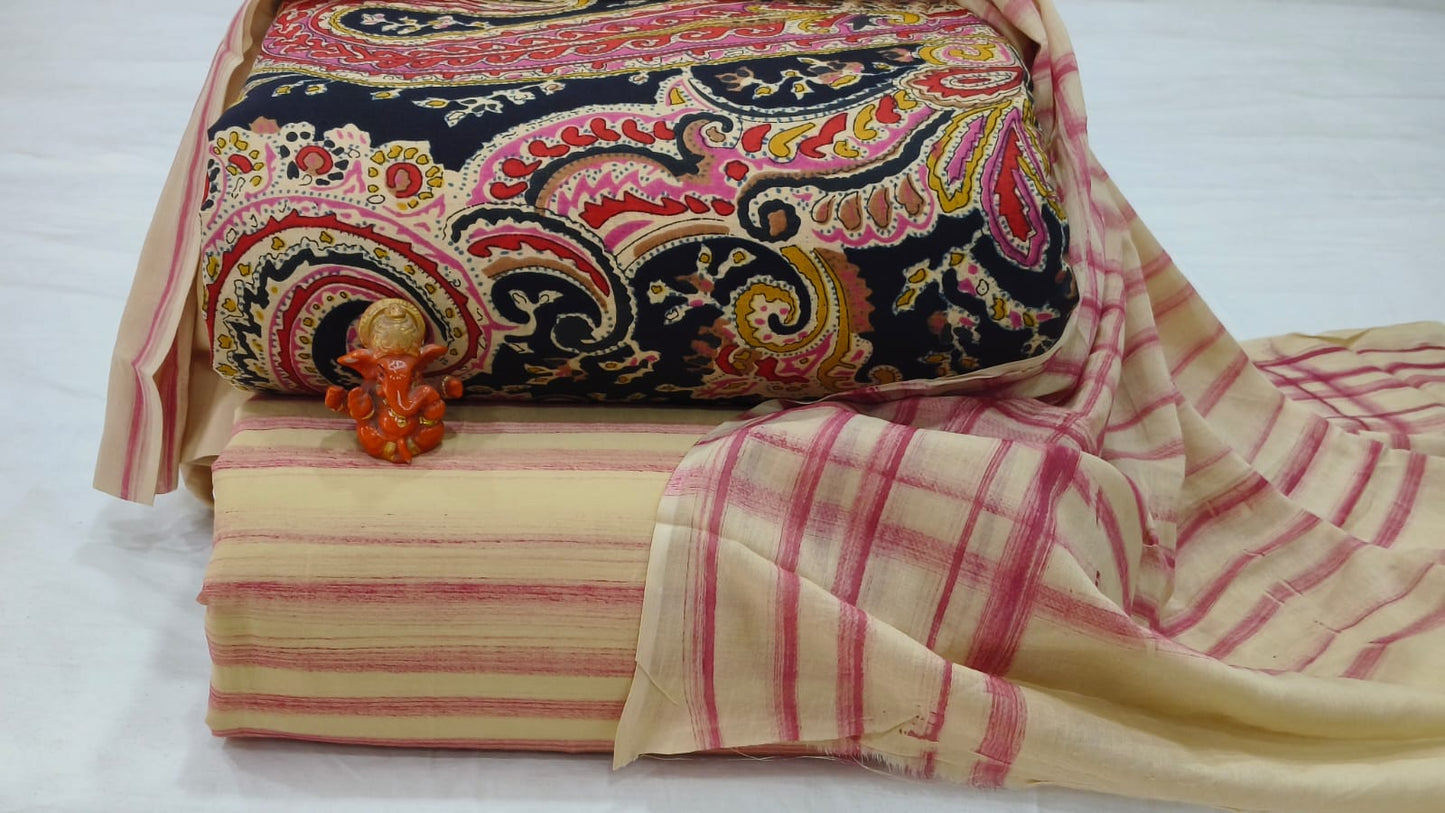 Pure cotton top and bottom set with Cotton Dupatta (2.50 mtr top, 2.50 mtr bottom , 2.50 mtr Dupatta)