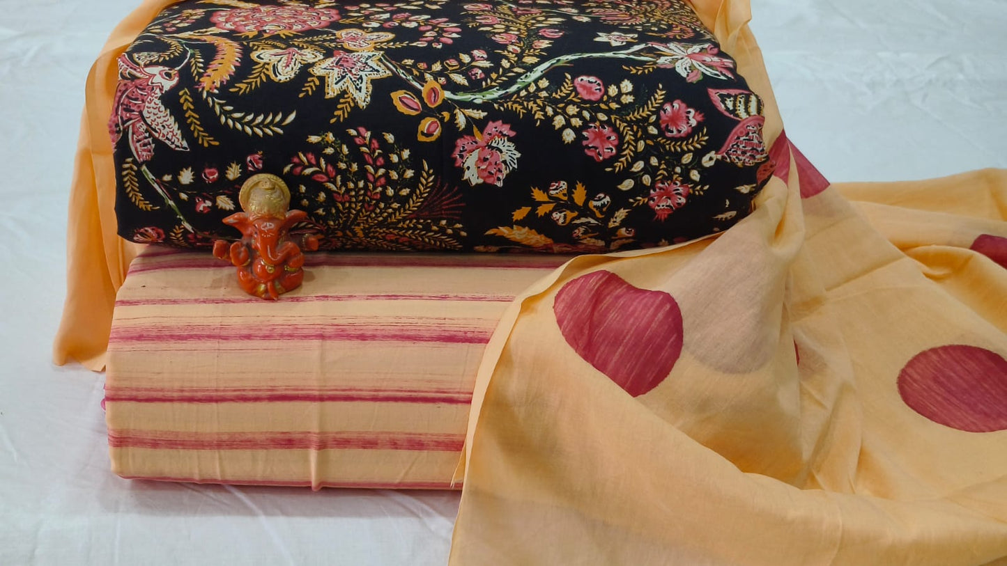 Pure cotton top and bottom set with Cotton Dupatta (2.50 mtr top, 2.50 mtr bottom , 2.50 mtr Dupatta)