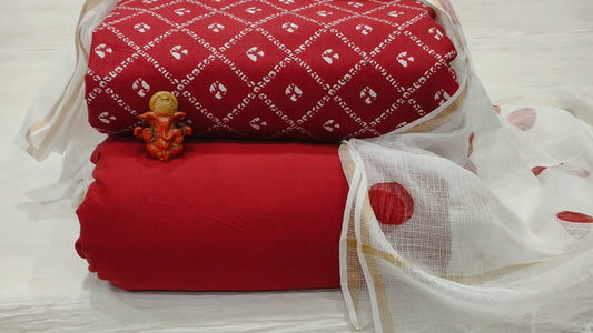 Pure cotton top and bottom set with Kota Doriya Dupatta (2.50 mtr top, 2.50 mtr bottom , 2.50 mtr Dupatta)