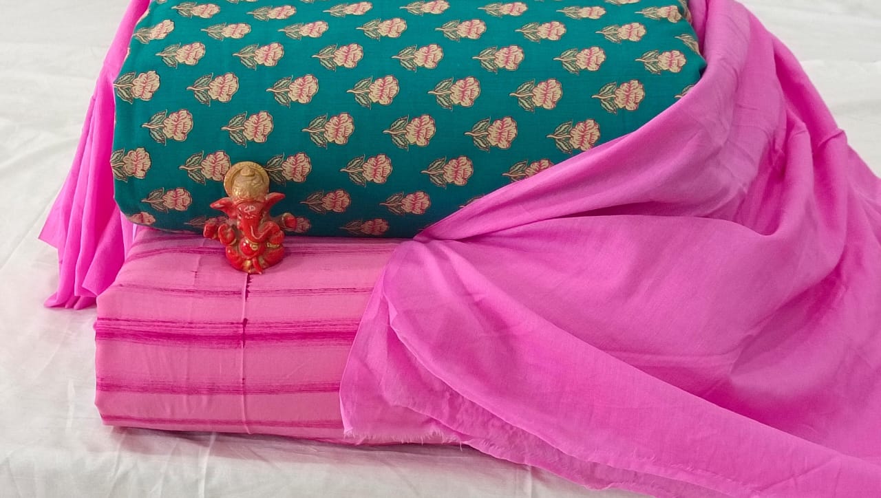 Pure cotton top and bottom set with Cotton Dupatta (2.50 mtr top, 2.50 mtr bottom , 2.50 mtr Dupatta)
