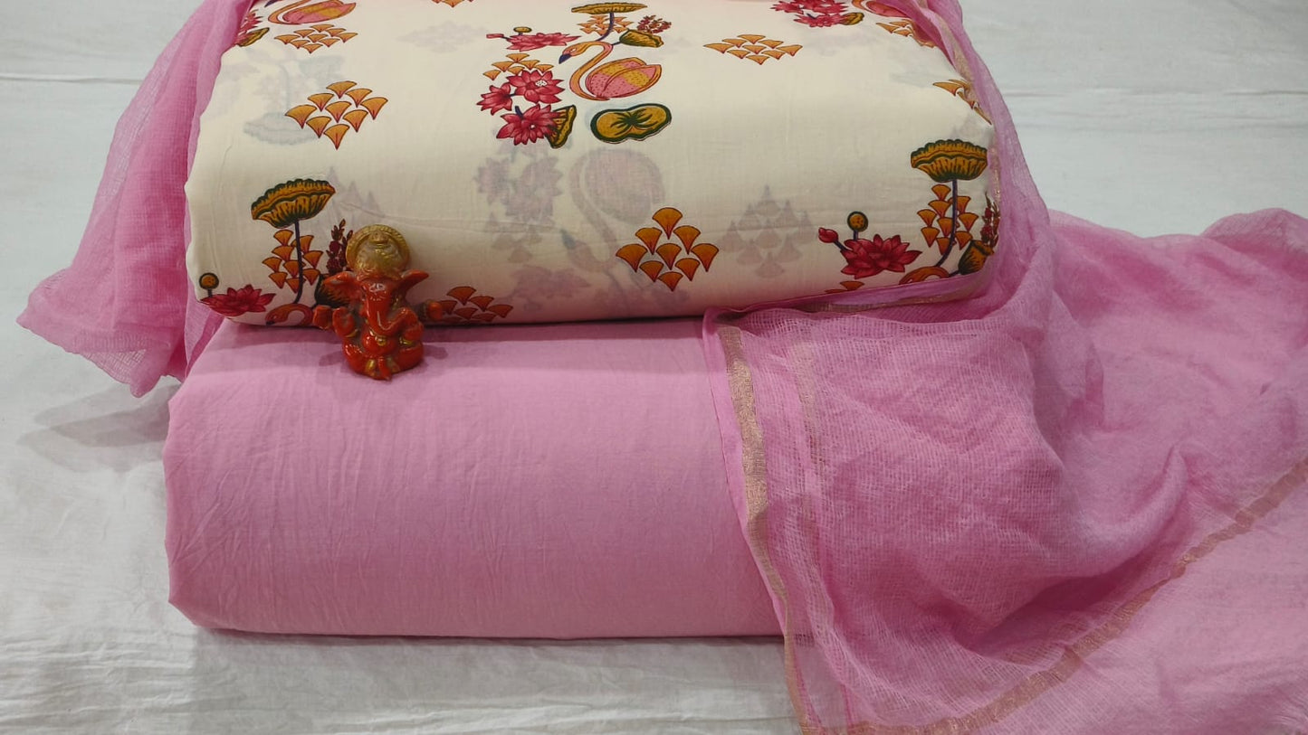 Pure cotton top and bottom set with Kota Doriya Dupatta (2.50 mtr top, 2.50 mtr bottom , 2.50 mtr Dupatta)