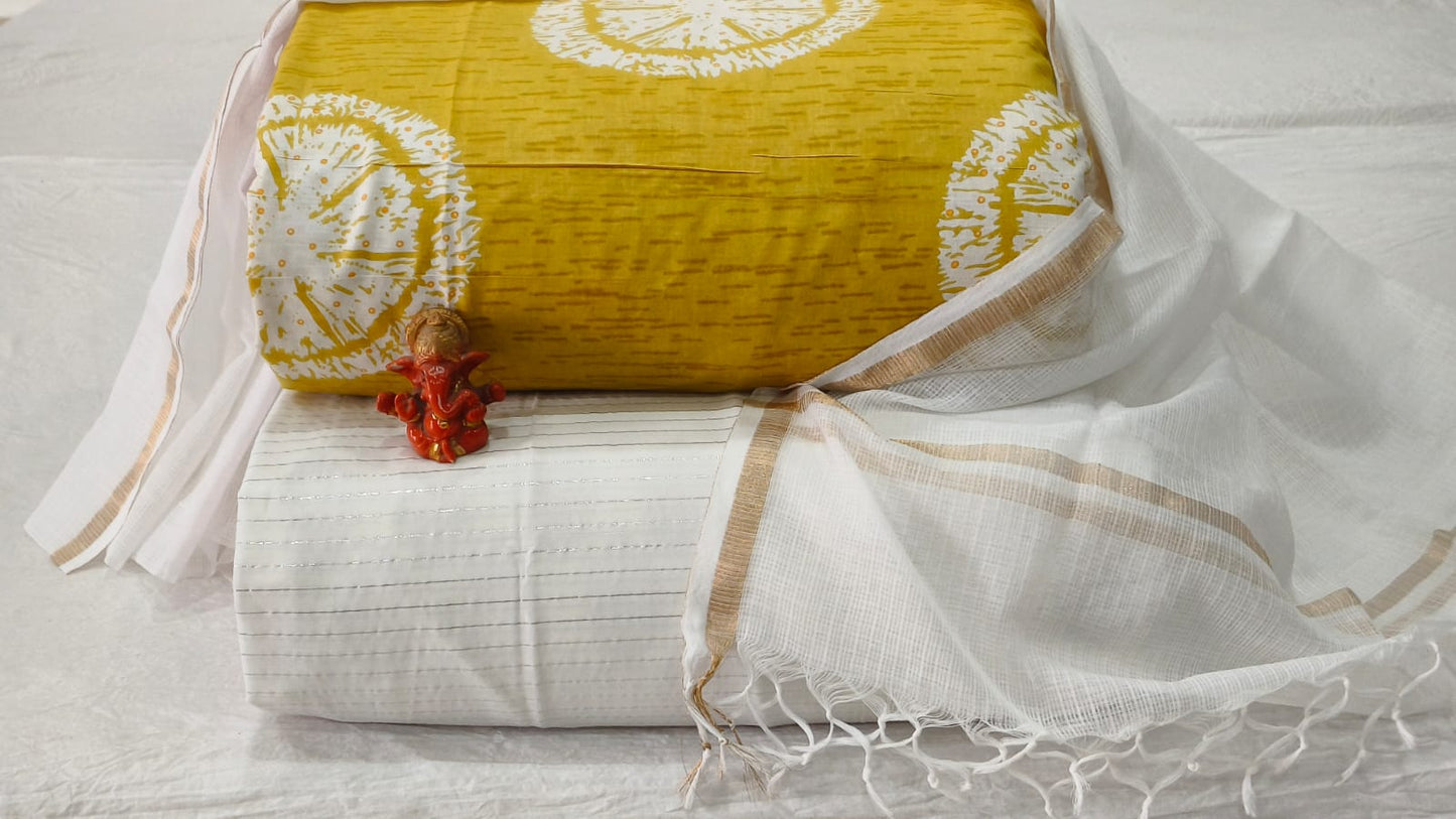 Pure cotton top and bottom set with Kota Doriya Dupatta (2.50 mtr top, 2.50 mtr bottom , 2.50 mtr Dupatta)