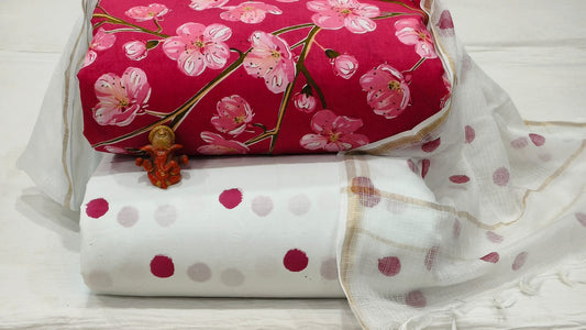 Pure cotton top and bottom set with Kota Doriya Dupatta (2.50 mtr top, 2.50 mtr bottom , 2.50 mtr Dupatta)