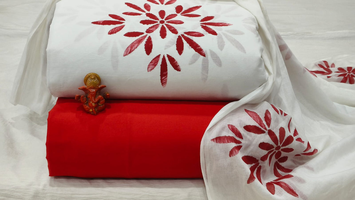 Pure cotton top and bottom set with Cotton Dupatta (2.50 mtr top, 2.50 mtr bottom , 2.50 mtr Dupatta)