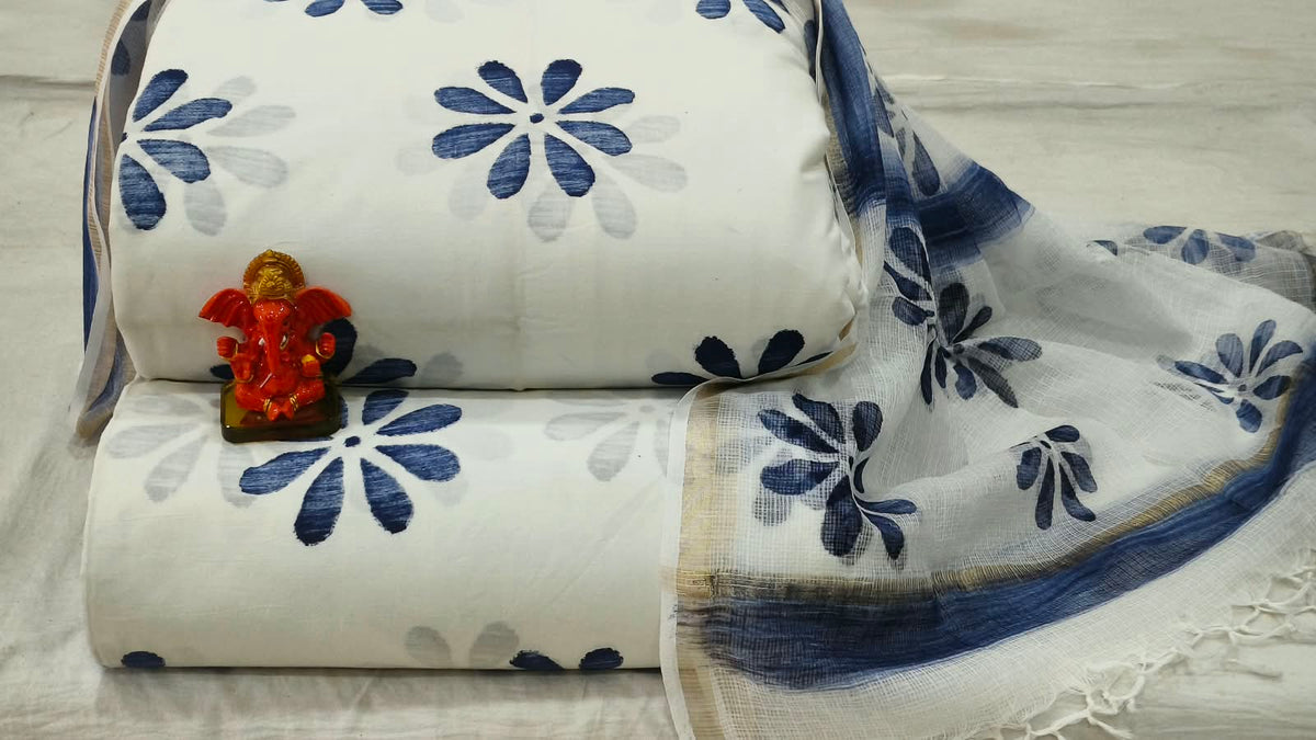 Pure cotton top and bottom set with Kota Doriya Dupatta (2.50 mtr top, 2.50 mtr bottom , 2.50 mtr Dupatta)
