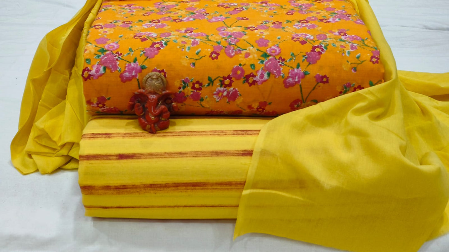 Pure cotton top and bottom set with Cotton Dupatta (2.50 mtr top, 2.50 mtr bottom , 2.50 mtr Dupatta)