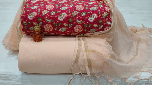 Pure cotton top and bottom set with Kota Doriya Dupatta (2.50 mtr top, 2.50 mtr bottom , 2.50 mtr Dupatta)