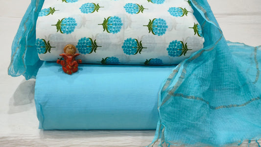 Pure cotton top and bottom set with Kota Doriya Dupatta (2.50 mtr top, 2.50 mtr bottom , 2.50 mtr Dupatta)