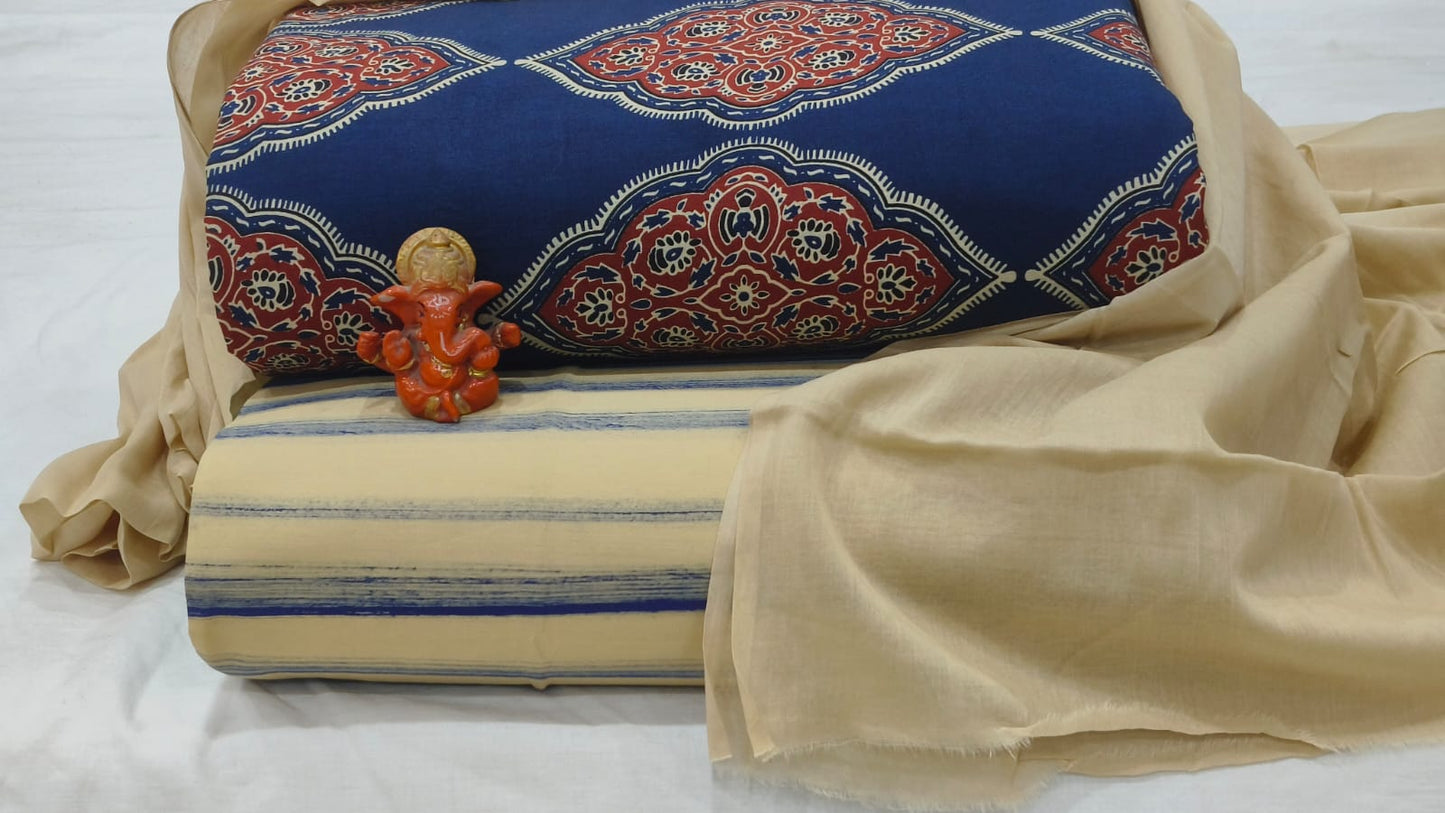 Pure cotton top and bottom set with Cotton Dupatta (2.50 mtr top, 2.50 mtr bottom , 2.50 mtr Dupatta)