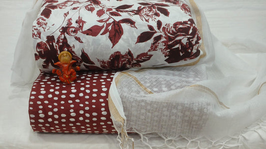 Pure cotton top and bottom set with Kota Doriya Dupatta (2.50 mtr top, 2.50 mtr bottom , 2.50 mtr Dupatta)