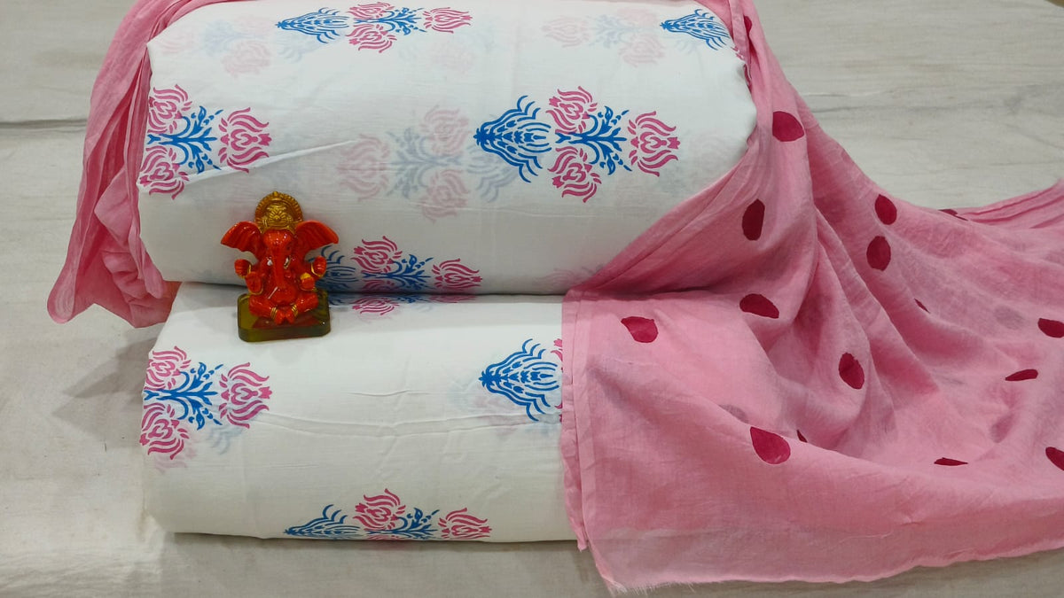 Pure cotton top and bottom set with Cotton Dupatta (2.50 mtr top, 2.50 mtr bottom , 2.50 mtr Dupatta)