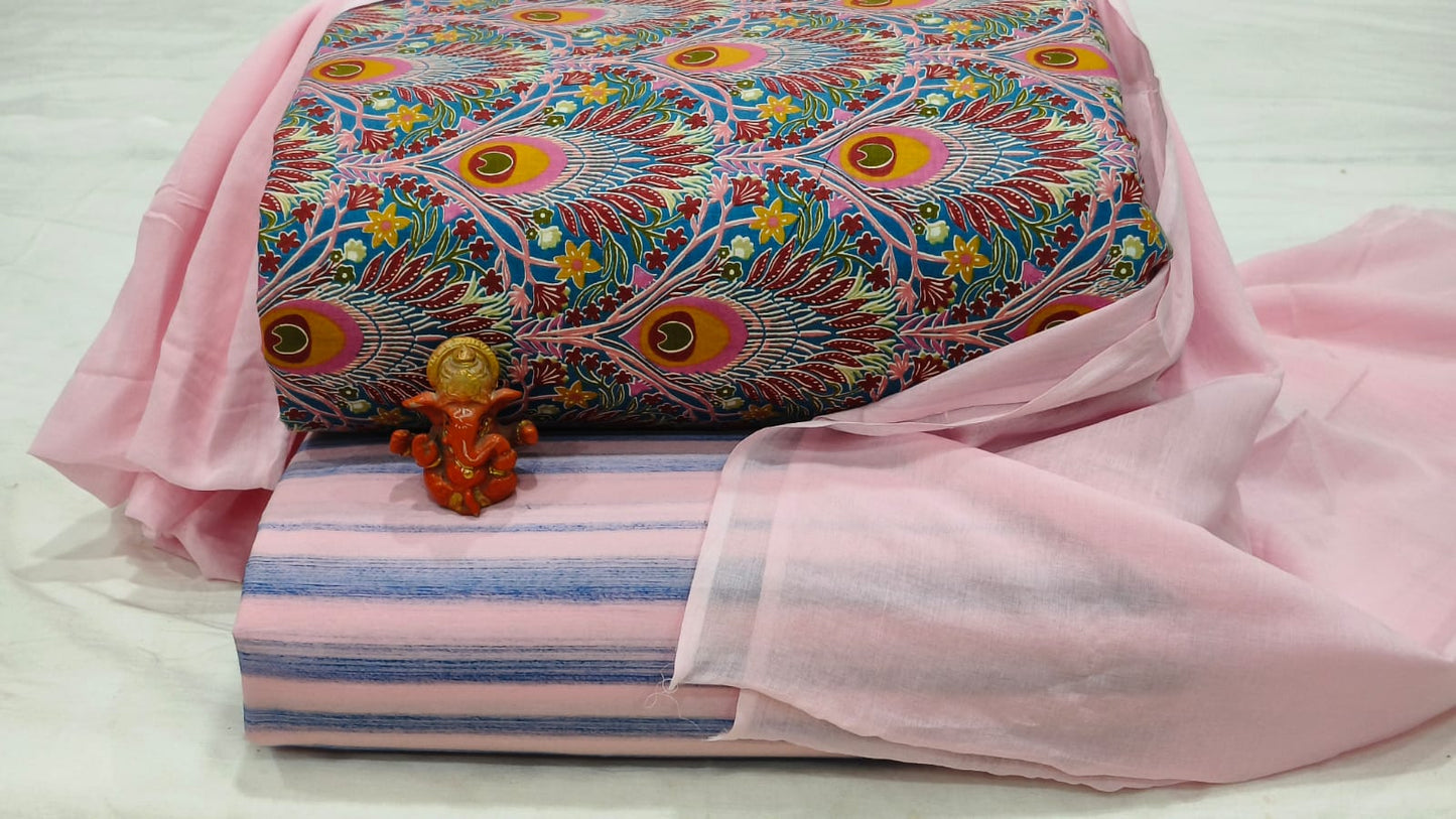 Pure cotton top and bottom set with Cotton Dupatta (2.50 mtr top, 2.50 mtr bottom , 2.50 mtr Dupatta)