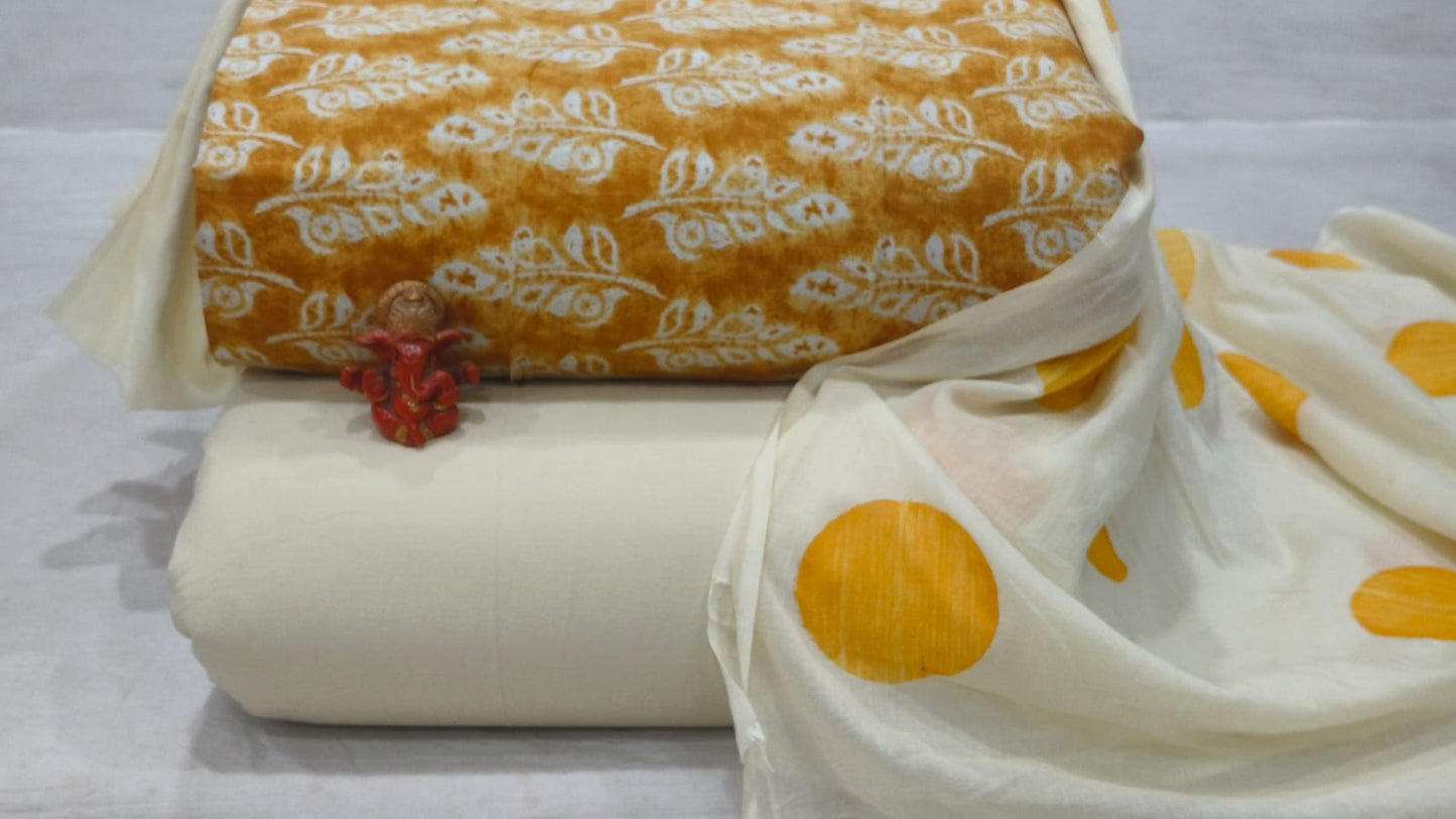 Pure cotton top and bottom set with Cotton Dupatta (2.50 mtr top, 2.50 mtr bottom , 2.50 mtr Dupatta)