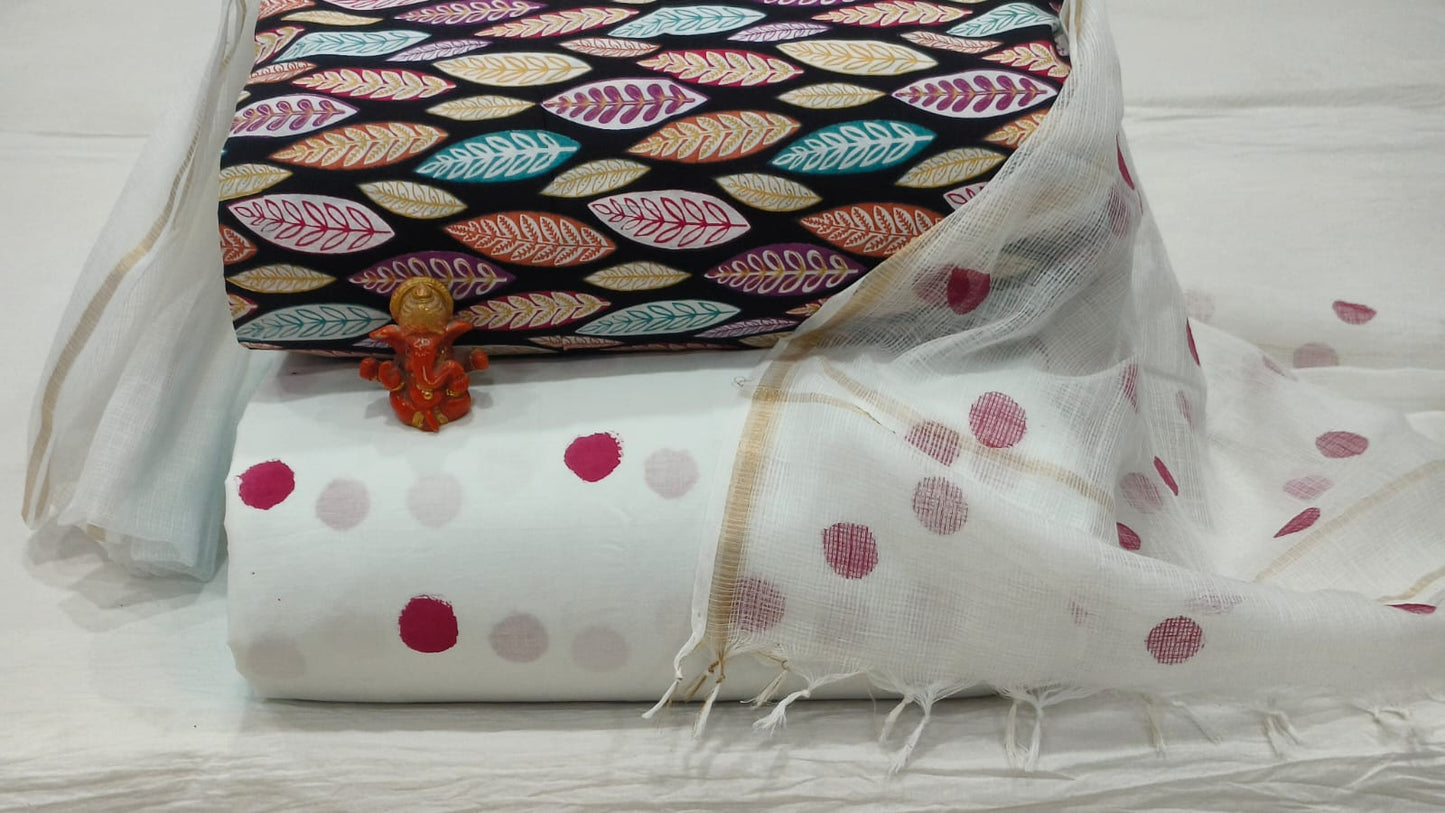 Pure cotton top and bottom set with Kota Doriya Dupatta (2.50 mtr top, 2.50 mtr bottom , 2.50 mtr Dupatta)