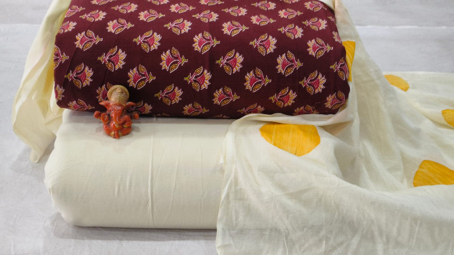 Pure cotton top and bottom set with Cotton Dupatta (2.50 mtr top, 2.50 mtr bottom , 2.50 mtr Dupatta)