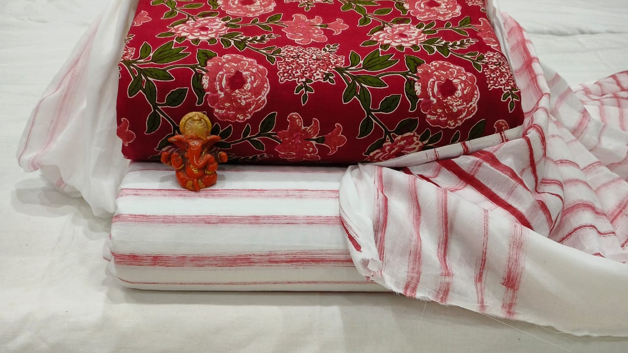 Pure cotton top and bottom set with Cotton Dupatta (2.50 mtr top, 2.50 mtr bottom , 2.50 mtr Dupatta)