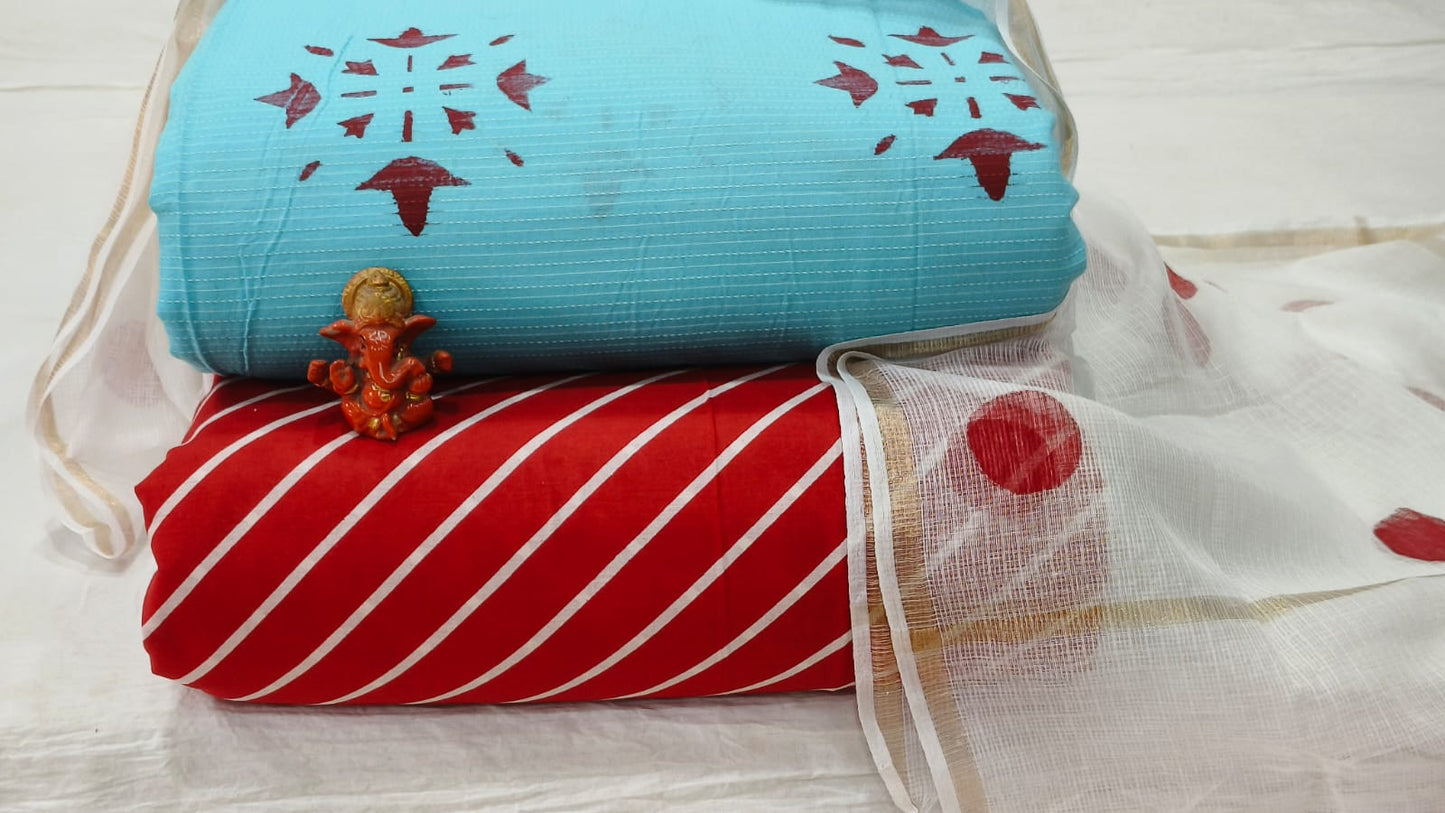 Pure cotton top and bottom set with Kota Doriya Dupatta (2.50 mtr top, 2.50 mtr bottom , 2.50 mtr Dupatta)