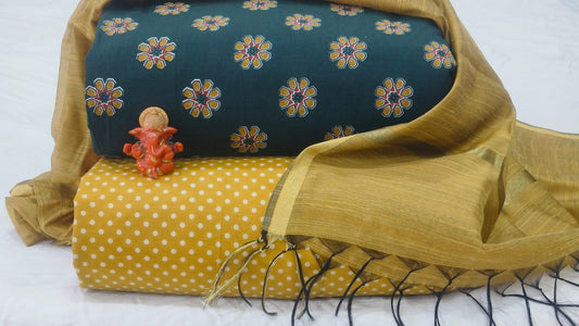 Pure cotton top and bottom set with Chanderi Dupatta (2.50 mtr top, 2.50 mtr bottom , 2.50 mtr Dupatta)