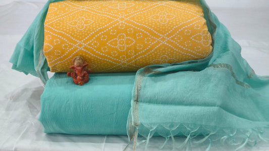 Pure cotton top and bottom set with Chanderi Dupatta (2.50 mtr top, 2.50 mtr bottom , 2.50 mtr Dupatta)