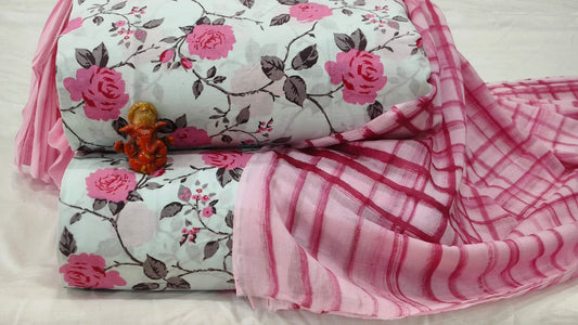 Pure cotton top and bottom set with Cotton Dupatta (2.50 mtr top, 2.50 mtr bottom , 2.50 mtr Dupatta)