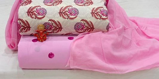 Pure cotton top and bottom set with Cotton Dupatta (2.50 mtr top, 2.50 mtr bottom , 2.50 mtr Dupatta)
