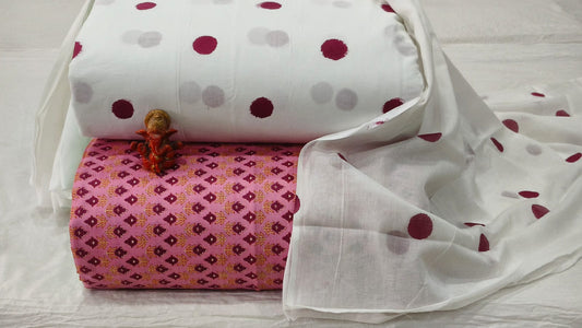 Pure cotton top and bottom set with Kota Doriya Dupatta (2.50 mtr top, 2.50 mtr bottom , 2.50 mtr Dupatta)