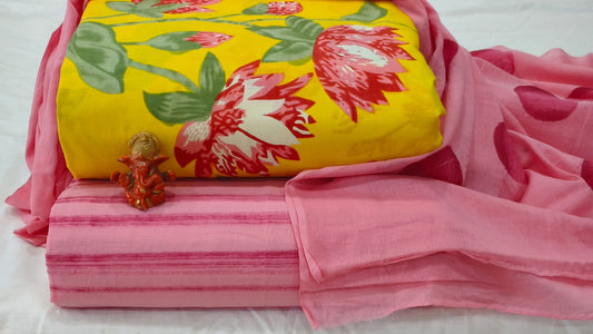 Pure cotton top and bottom set with Cotton Dupatta (2.50 mtr top, 2.50 mtr bottom , 2.50 mtr Dupatta)