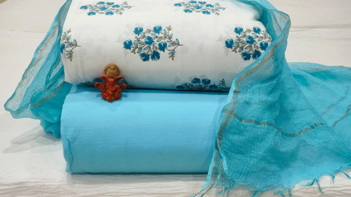 Pure cotton top and bottom set with Kota Doriya Dupatta (2.50 mtr top, 2.50 mtr bottom , 2.50 mtr Dupatta)