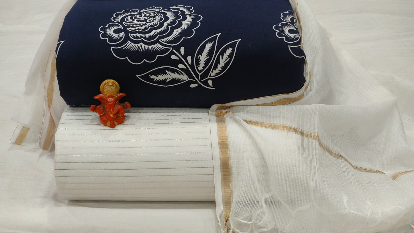 Pure cotton top and bottom set with Kota Doriya Dupatta (2.50 mtr top, 2.50 mtr bottom , 2.50 mtr Dupatta)