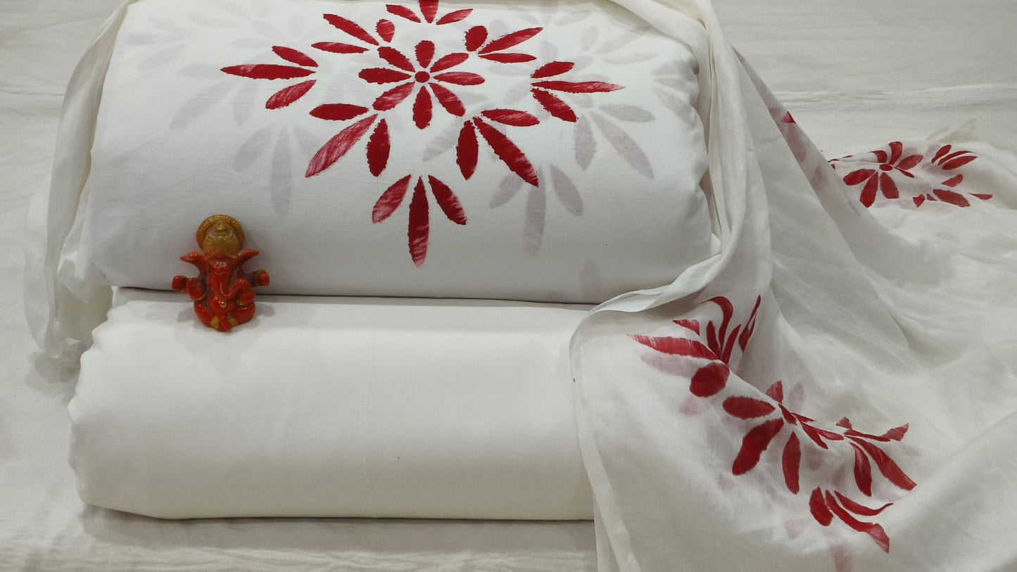 Pure cotton top and bottom set with Cotton Dupatta (2.50 mtr top, 2.50 mtr bottom , 2.50 mtr Dupatta)