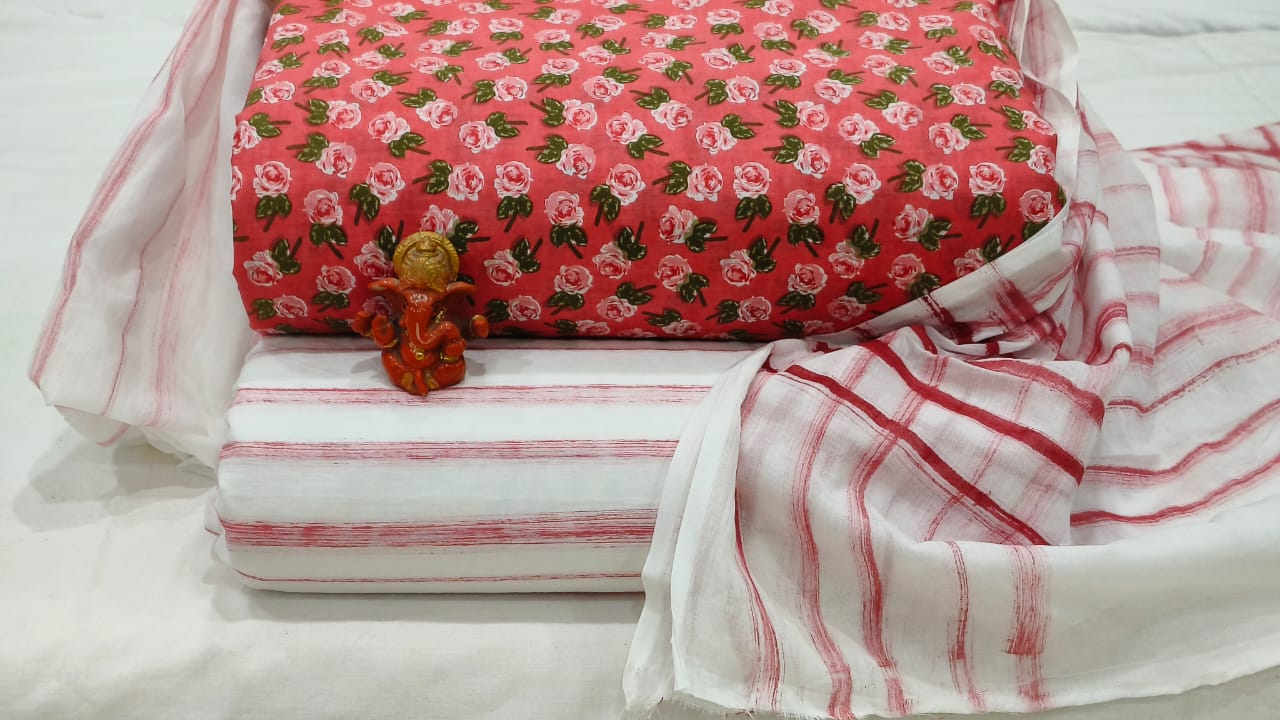 Pure cotton top and bottom set with Cotton Dupatta (2.50 mtr top, 2.50 mtr bottom , 2.50 mtr Dupatta)